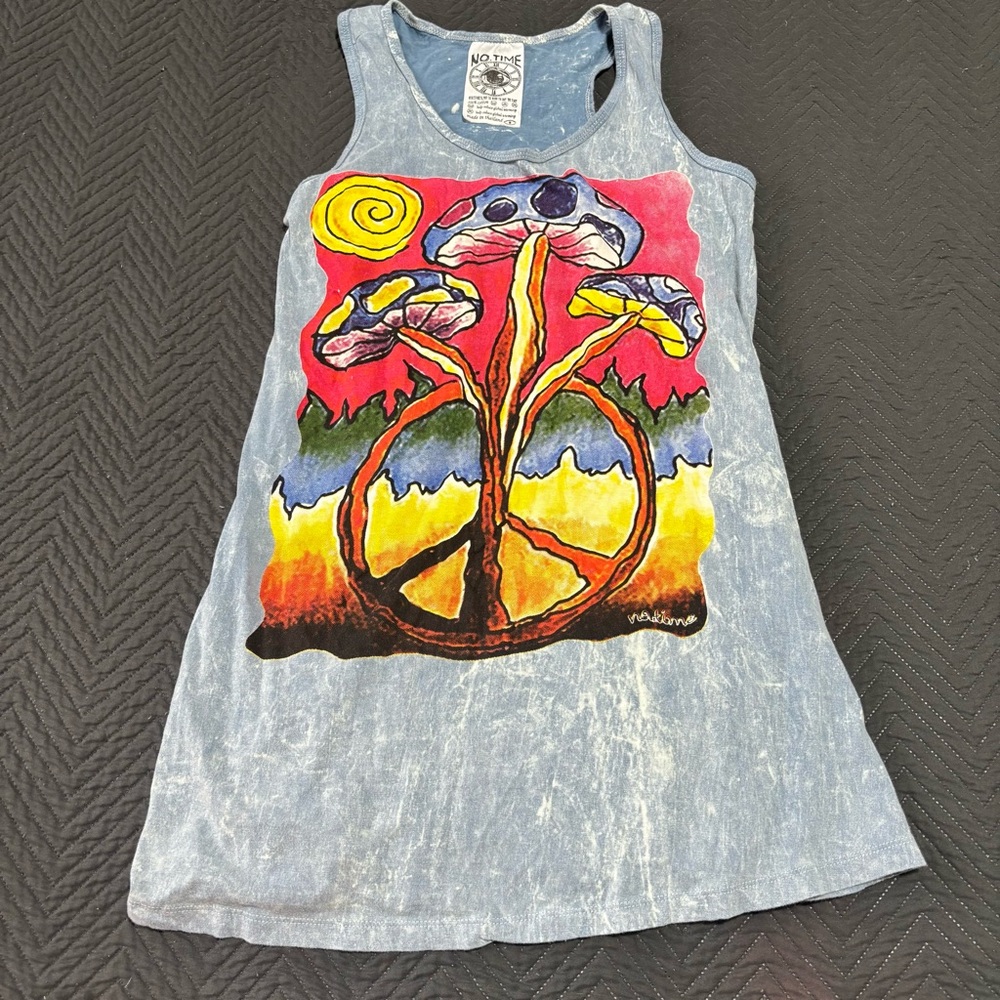No Time Women’s NWOT Colorful Tank Dress Medium Light Blue Hippie Chic